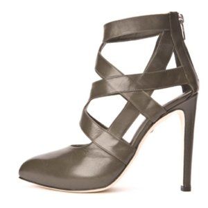 Tania Spinelli Gray Leather Zip Up Leather Cut-Out Pump Shoe Size 5 / 35 NWD